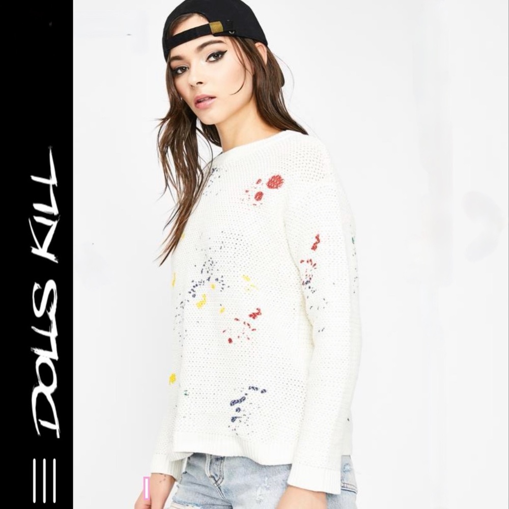 Dolls Kill Paint Splatter Knit Sweater, Size Large